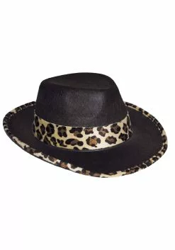 Funny Fashions Leopard Trim Black Velvet Pimp Hat