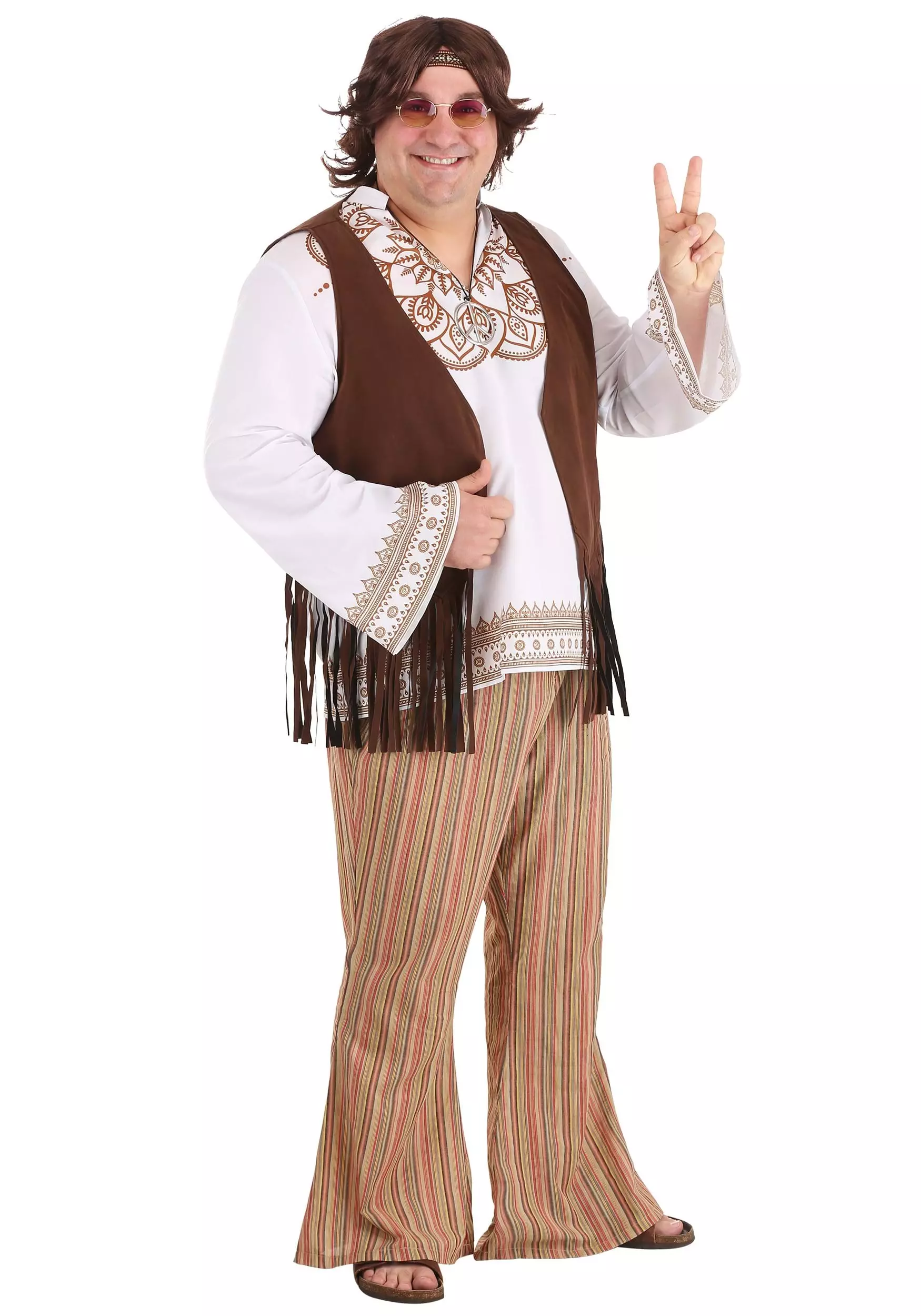 Fun Costumes Woodstock Hippie Plus Size Costume For Men 3 Fun Costumes Woodstock Hippie Plus Size Costume For Men